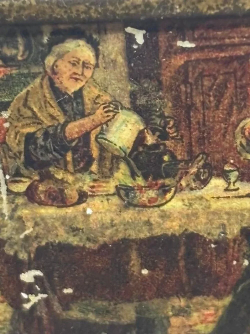 Antique English Cottage Tea Tin | Pride of Odessa Brand | Storybook Tea Scene |
